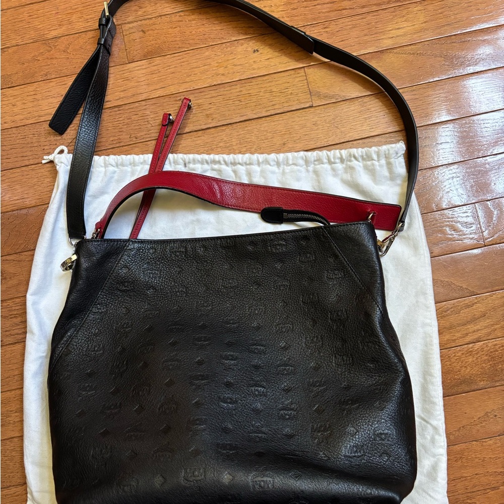 MCM Large Klara Black and Red Shoulder Bag